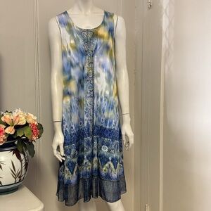 ONE WORLD Dress RN #119794 STARAC sleeveless colorful jewel-studded sheer hem M